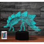 WJ 3D dinosaurie fjärrkontroll 16 färger nattljus illusion akryl LED bordslampa sänglampa barn sovrum skrivbordsdekor födelsedagspresenter leksak för barn