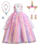 TOLOYE Robe Princesse Fille, Licorne Déguisement avec Collier, Bébé Enfant pour Anniversaire Fête Mariage Halloween Carnaval Cosplay Costume (130)