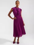 Hobbs Petite Addison Pleated Midi Dress, Magenta Purple