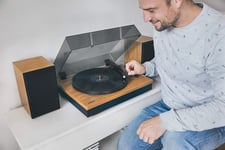 Platine Vinyle tourne disque 33,45 tr/min avec Bluetooth et 2 Haut-parleurs RMS 10W en bois noir