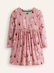 Mini Boden Kids' Cotton Long Sleeve Twirl Dress, Pink Festive Bunny