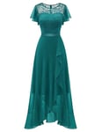 Berylove Robe de soirée longue élégante pour mariage - Robe de cocktail avec fente - Robe de cocktail pour femme - Élégante avec manches - Taille élastique, Vert paon, M