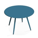 Table basse de jardin ronde en métal bleu pacific 50 cm