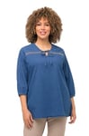 Ulla Popken Femme Grandes Tailles Tunique, Imitation Jean, Broderie, col Tunique, Manches 3/4 Bleu Clair 42+ 811143901-42+