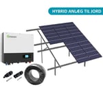 8kW komplett 3-fas hybrid solcellsanläggning - Markbaserad anläggning. Growatt hybrid växelriktare. Alu celler - Rader : 2, Riktning solceller : Stående, Solceller kW : 7,6