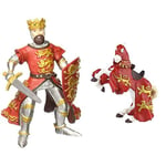 Papo-Lot de 2 Figurines - Collection Médieval - Fantastique - Roi Richard Rouge + Cheval du Roi Richard Rouge