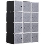 Garde robe armoire à vêtements l 111 x l 47 x h 145 cm modulable 12 cubes noir et blanc