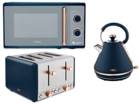 Tower Cavaletto Pyramid Kettle 4 Slice Toaster & Microwave Set In Midnight Blue