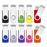 1GB Memory Stick 10 Pack,SRVR Flash Drive USB 2.0 Swivel Thumb Drives Data Storage Jump Drive Zip Drive Memory Sticks External Devices with Led Indicator(10 Mixed Color With Lanyard)