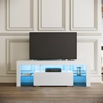 Meuble tv Bas - Lumière led Réglable avec Télécommande - Grande Capacité Sirhona Blanc 130x35x45 cm