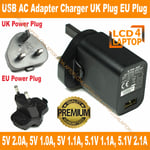 For Lenovo Phone Wall Charger 5V 2A Black Plug UK EU USB Power Supply Adapter