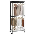 VEVOR Portant à Vêtements Mobile Porte-Manteau avec Roulettes 2 Tringles Étagères Supérieur et Inférieur Penderie à Vêtements en Acier Charge 136 kg Vestiaire Mobile pour Rangement Chambre à Coucher