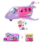 Barbie Lot Coffret Poupée Pilote avec Jet Privé (HCD49) + Mini-Poupée ​Chelsea Voyage Blonde (FWV20), Détails Réalistes, Thème Voyage, +15 Accessoires, Chien, Sac Voyage, Dès 3 Ans
