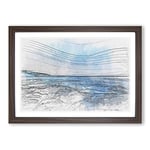 Big Box Art Sea View at Dawn Sketch Framed Wall Art Picture Print Ready to Hang, Walnut A2 (62 x 45 cm)