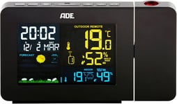 Station météo avec projection et capteur extérieur | thermomètre, hygromètre, indicateur de climat intérieur | écran LCD éclairé | réveil avec signal horaire D et calendrier | noir