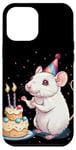 iPhone 14 Pro Max Nice white Rat with Birthday Cake and Party Hat Costume Case