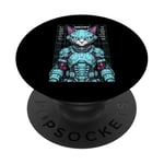 Cyberpunk Chat Robot Android Cyborg Futuriste Feline Kitty PopSockets PopGrip Adhésif