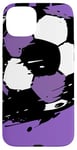 Coque pour iPhone 15 Plus Maillot de match de football avec ballon de football violet et blanc