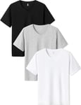 LAPASA Lot de 3 Maillots de Corps Homme Uni en Coton de Qualité Manches Courtes T-Shirt Doux et Confortable M06 Col en V, Noir, Blanc, Gris Clair L