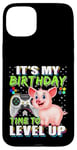 Coque pour iPhone 15 Plus It's My Birthday Pig Time to Level Up Jeu vidéo