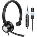 Link Dream USB Headsets with Microphone, Headset Headphones for Laptop PC with Noise Cancelling Mic, Wired Computer Headset in-line Controls USB/3.5mm for Call Center, Business, Office, Teaching