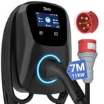 Tera Chargeur EV 16A Type 2 Station de Recharge Domestique de 11 KW 400V CE & TÜV Wallbox avec câble de Charge de 7m Chargeur Prise CEE triphasée pour Tous Les EVs et PHEVs modèle W01 Noir