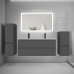 Ensemble meuble 2 vasque L.120cm + lavabo + LED miroir + 2 colonne,anthracite