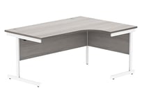 Office Hippo Essentials Right Corner Desks, Home Writing Computer Desk Office Desk For Work Place Or Home, Home Office Radial Desk With Cable Port Management, White Frame, Alaskan Grey Oak, 160 x 120cm