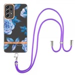 Samsung Galaxy A53 5G Skal Blommönster med Strap Blå Pioner