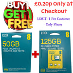 EE Sim Card Pay As You Go £30 Pack 125GB Data Unlimited Mini Micro&Nano PAYG