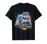 Wolf Splash Art Animal Wolf Riding Train Funny Men Women T-Shirt