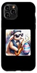 Coque pour iPhone 11 Pro Agneau dans des lunettes de soleil jouant du saxophone dans un club de jazz Pâques
