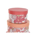 DKD Home Decor Set de boîtes de rangement empilables fleurs rayures fuchsia blanc pêche carton (37,5 x 37,5 x 18 cm)