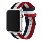 SKALO Nato-ranneke Metallilukolla Apple Watch Series 4-6 44mm - Punainen-Valkoinen-Sininen