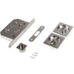 Kit de serrure à pêne carré pour porte coulissante, Acier, Nickel satiné - Emuca