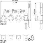 VOLA To-grebsblander for stor vandmængde, med to løse afgangsmuffer T2 håndbruser med metalslange og holder til højre Separat udløb Krom 16 ½''RG/PEX