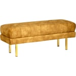 Banc en Velours Banquette de Lit Rembourré Glam Pouf Pieds en Métal Doré Jaune Roseville