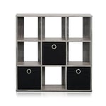 Furinno Simplistic Organisateur à 9 Cubes avec Bacs, Chêne Français Gris/Noir, Bois dense, One Size