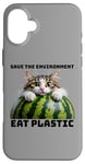 iPhone 16 Plus Save The Environment Eat Plastic Funny Microplastics Cat Case