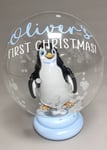 Personalised Blue First Christmas Penguin Snow Globe Balloon COMES INFLATED