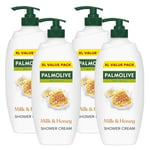 Palmolive Naturals Milk & Honey Shower Gel Cream 4X750ml, Vitamin E Body Wash to Nourish Skin, Leaves Skin Feeling Soft, with Plant-Based Almond Milk, Ingredients of 95% Natural Origin*