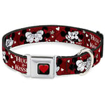 Buckle Down Collier pour Chien avec Boucle de Ceinture de sécurité – Mickey & Minnie Hugs & Kiss Poses – Rouge/Blanc – 2,5 cm de Large – Convient pour Tour de Cou de 38,1 à 66 cm – Taille L