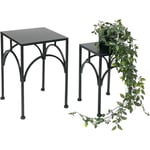 Dandibo - Sgabello per fiori en métal noir, forme carrée, table d'appoint, ensemble de 2 supports de plantes, colonne de fleurs moderne, tabouret de