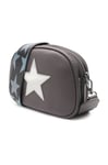 Trilly Shiny Silver Star Wide Strap Triple Compartment Camera Crossbody Bag