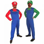 Adult Men Super Mario Luigi Bros Plumber Brothers Fancy Dress Outfit Costume