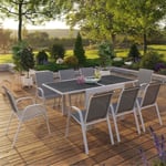 IDMARKET Salon de jardin POLY extensible table 90-180 CM et 8 chaises blanc et gris