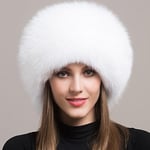 100 % Natural Fox Fur Hat Naisten Lippalakki Paksu Karvahattu Talvi lämmin hattu Naisten muoti Naisille Hattu kuulosuojaimilla Hatun väri: valkoinen