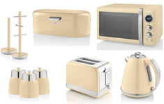 Swan Retro Cream Jug Kettle 2 Slice Toaster Microwave & Kitchen Storage Set of 9
