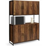 Buffet de cuisine 120 cm hawkins meuble 6 portes bois foncé design industriel + tiroir