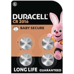 DURACELL 2016 Lithium Coin Batteries 3V (4 Pack) - Long-life Guaranteed - Baby Secure Technology - For Use in Key Fobs, Small Home Remotes, Fitness Watches - Baby Secure Packaging